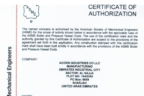 ASME CERTIFICATES